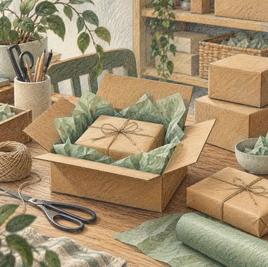 Illustration of online retail businesses equipment and workspace